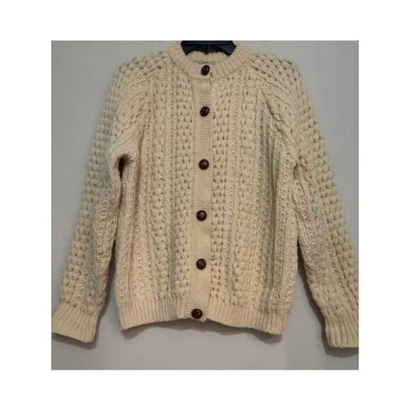 Cladyknit Sweater Womens Large Cardigan Cable Wool Fisherman Ireland Donegal - Picture 1 of 7
